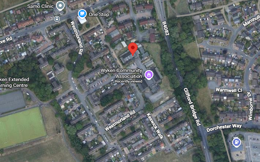 Map showing Wyken Community Centre, Westmorland Road, Coventry CV2 5PY